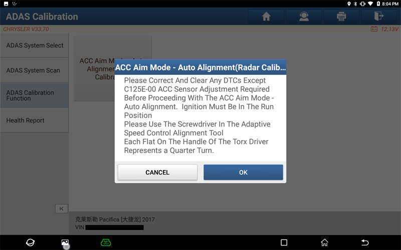 Pacifica ACC Radar Calibration 05