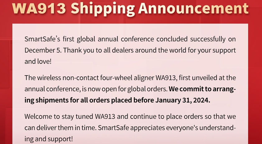 WA913 Shipping Announcement